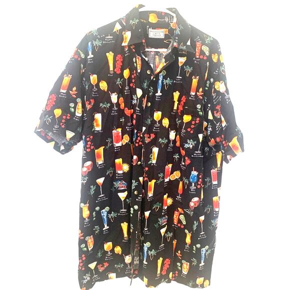 Vintage Weekender Traveler Hawaiian Shirt Large Black Cocktails USA Fun Mens - Picture 1 of 6